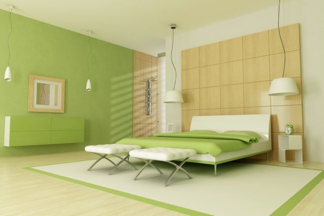 Green modern bedroom with shower -rendering